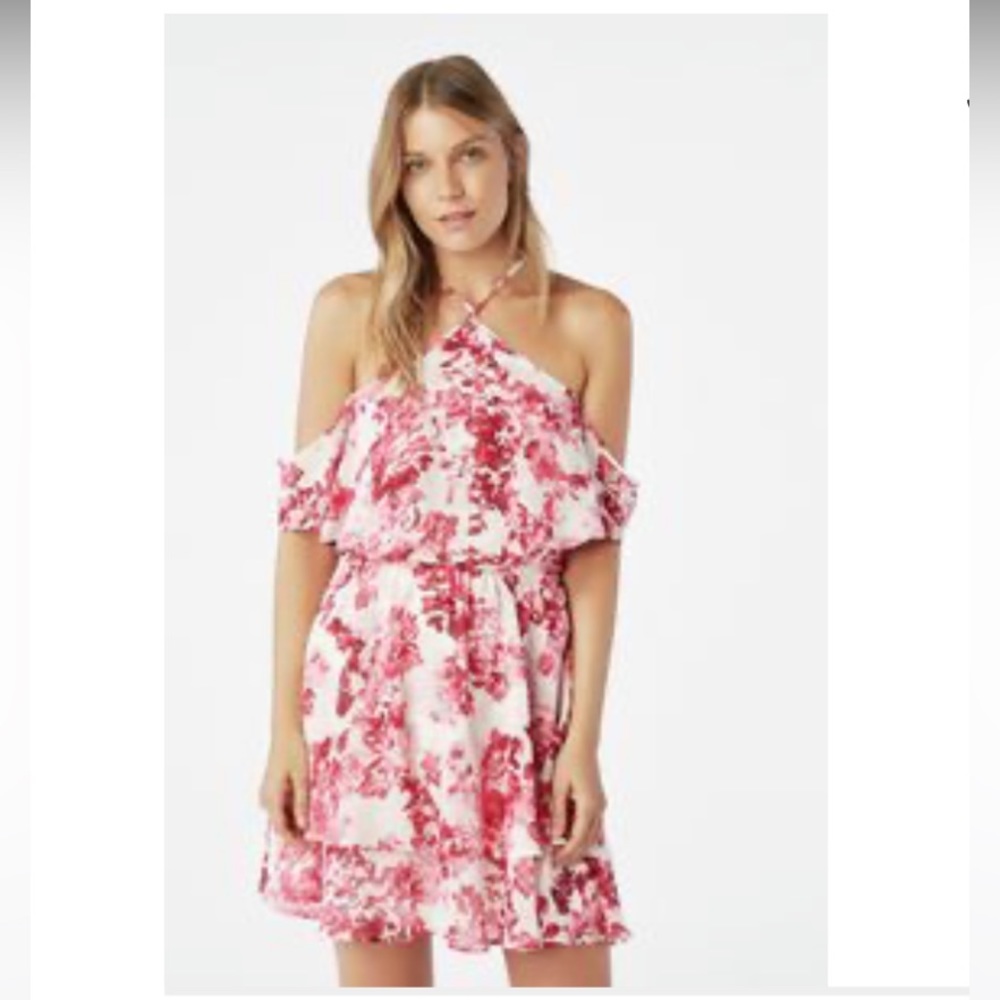 Halter Chiffon Dress in Magenta Multi